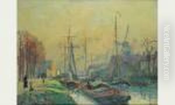 Canal A Schiedam, Hollande, 1895. Oil Painting by Albert Lebourg