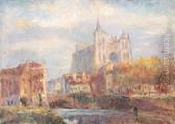 La Cathedrale D'amiens: Effet De Soleil D'automne Oil Painting by Albert Lebourg