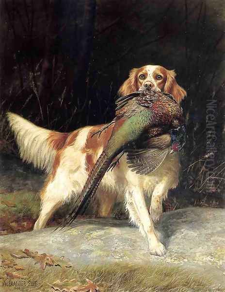 Springer Spaniel with Pheasant Oil Painting by Alexander Pope