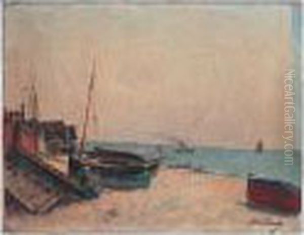 Deux Femmes Assises Sur La Plage, Pres D'une Barque Oil Painting by Paul Lecomte