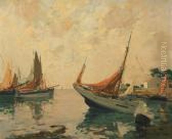 Le Port De Courseulles Sur Mer Oil Painting by Paul Emile Lecomte