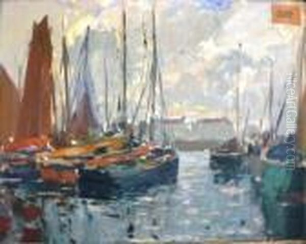 Barques Au Mouillage Oil Painting by Paul Emile Lecomte