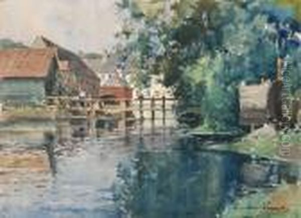 Vue D'une Propriete Au Bord D'une Piece D'eau Oil Painting by Paul Emile Lecomte