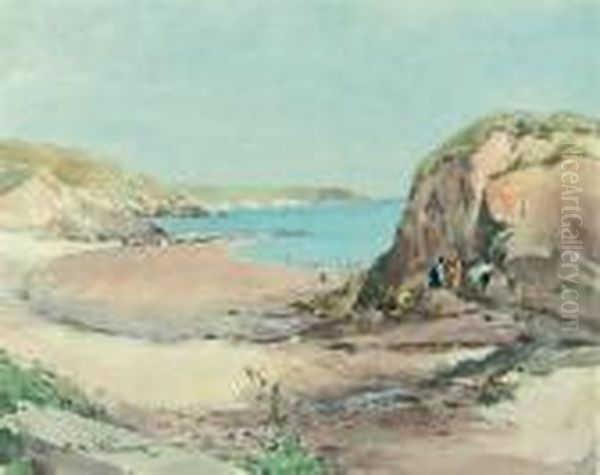 Beach Scene With Figures Oil Painting by Paul Emile Lecomte