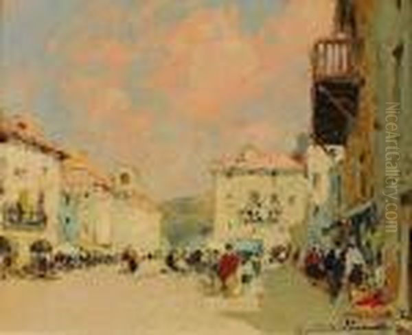 Place De Village Oil Painting by Paul Emile Lecomte