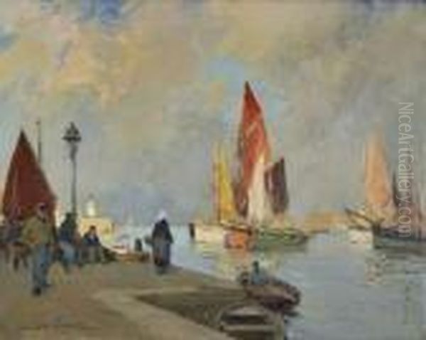 Vue D'un Port Oil Painting by Paul Emile Lecomte