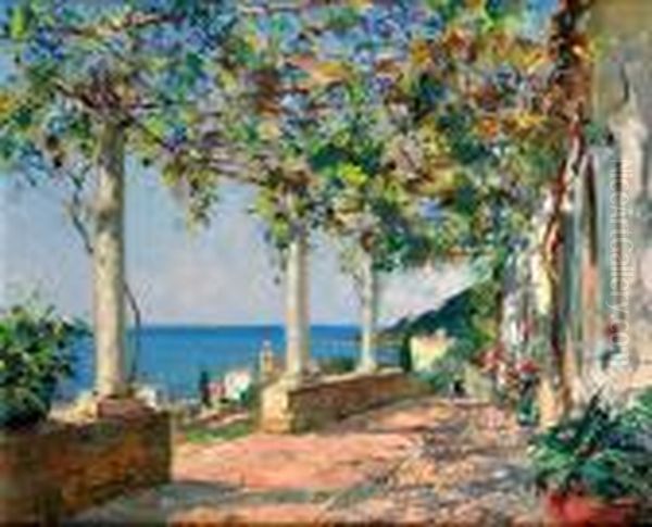 Terrasse Ombragee Dominant Une Cote Mediterraneenne Oil Painting by Paul Emile Lecomte