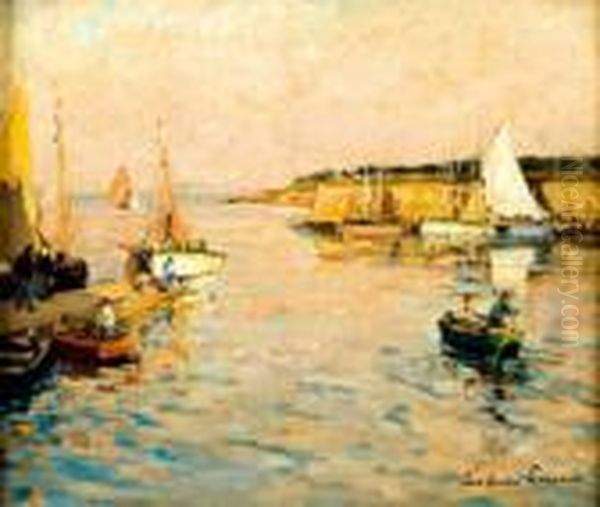 Barques De Peche Au Port Oil Painting by Paul Emile Lecomte