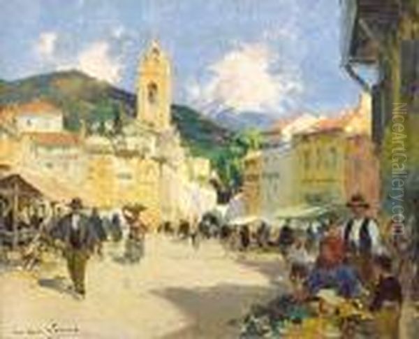 La Place Du Marche Oil Painting by Paul Emile Lecomte