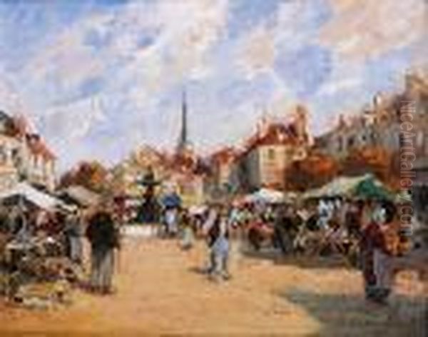 Marche Anime Place Saint-jean A Melun Oil Painting by Paul Emile Lecomte