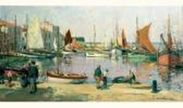 Animation Sur Le Port Oil Painting by Paul Emile Lecomte