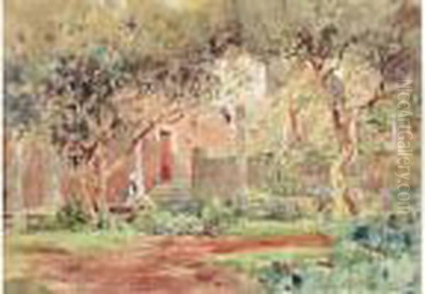 Le Jardin En Afrique Du Nord. Oil Painting by Paul Emile Lecomte