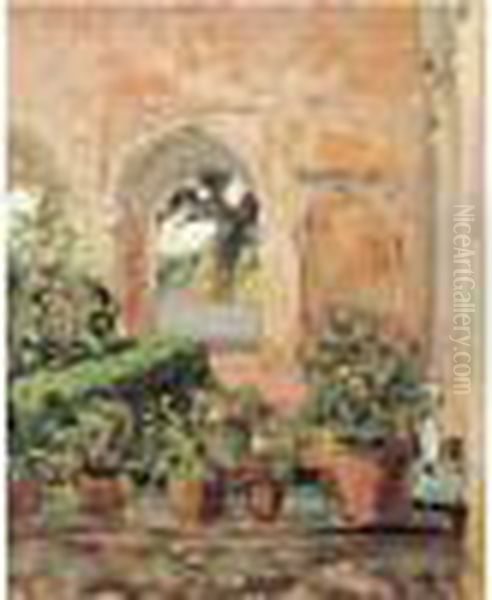 Le Patio. Oil Painting by Paul Emile Lecomte