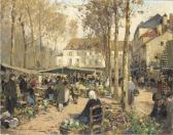 Marche A Melun Oil Painting by Paul Emile Lecomte