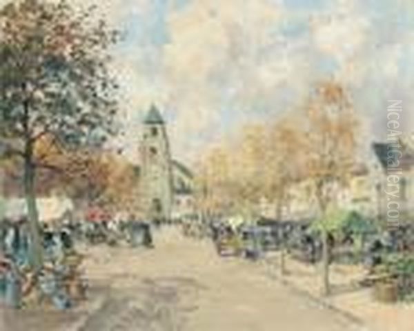 Market Day Oil Painting by Paul Emile Lecomte