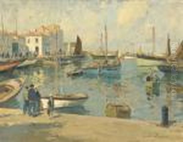 Active Harbor Village Oil Painting by Paul Emile Lecomte