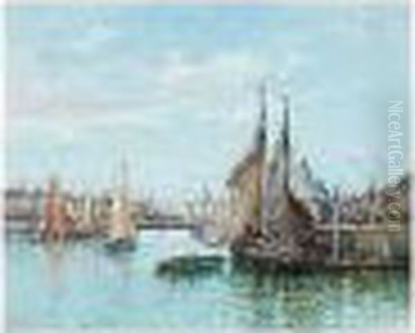 Shipping In A Harbour Oil Painting by Paul Emile Lecomte