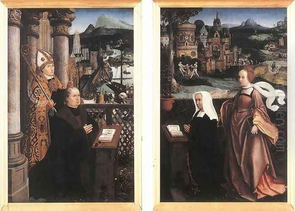 Donor with St Nicholas and his Wife with St Godelina Oil Painting by Jan Provost