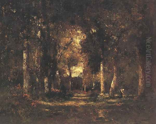 Autumnal Mood Inside of Forest c. 1875 Oil Painting by Laszlo Paal