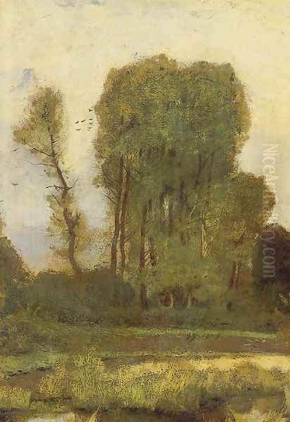 Edge of Forest detail 1872 Oil Painting by Laszlo Paal