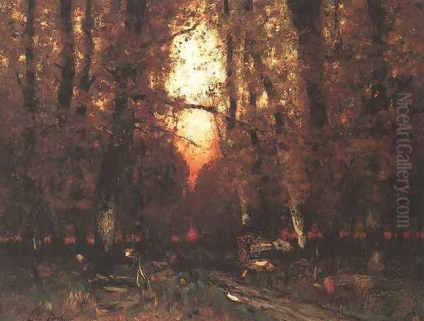 Inside of Forest c. 1875 Oil Painting by Laszlo Paal