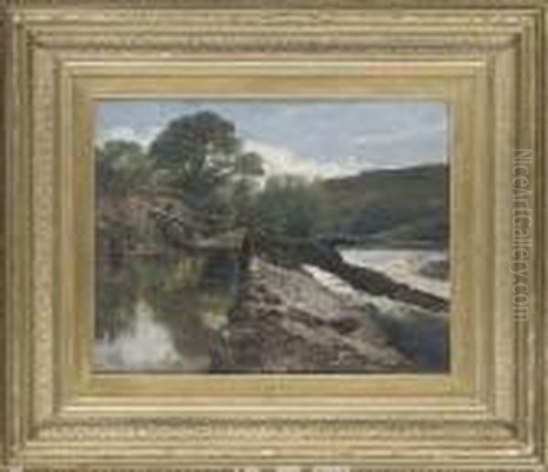 A Highland River With Waterfall Oil Painting by Frederick Richard Lee