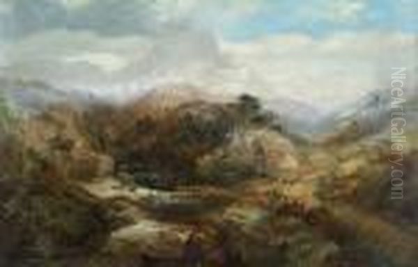 Mountain Landscape With Rushing Water Oil Painting by Frederick Richard Lee