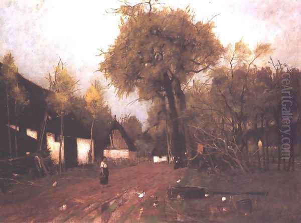 Street of Berzova 1871 Oil Painting by Laszlo Paal