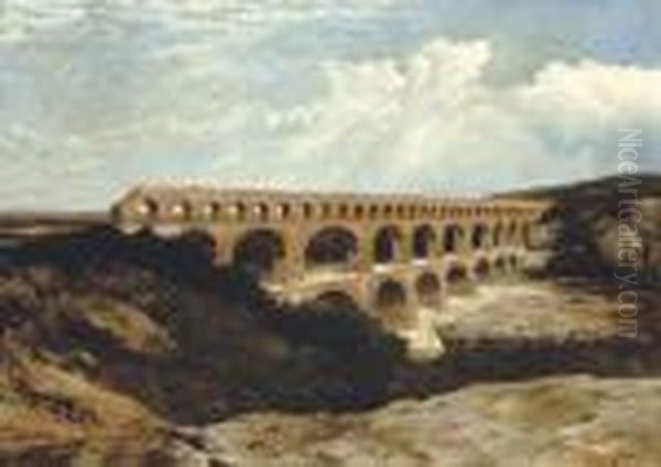 Le Pont Du Gard Oil Painting by Frederick Richard Lee