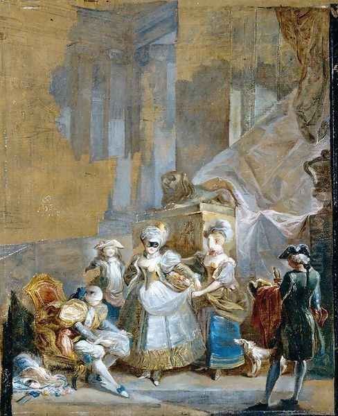 Elegant Company Preparing for a Masked Ball 1770s Oil Painting by Luis Paret Y Alcazar