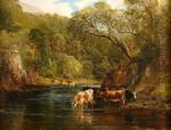 Watering In The River Awe Oil Painting by Frederick Richard Lee