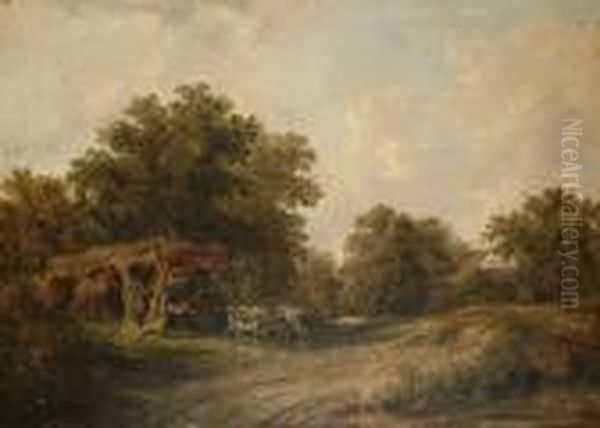 Cattle By A Bivouac Oil Painting by Frederick Richard Lee