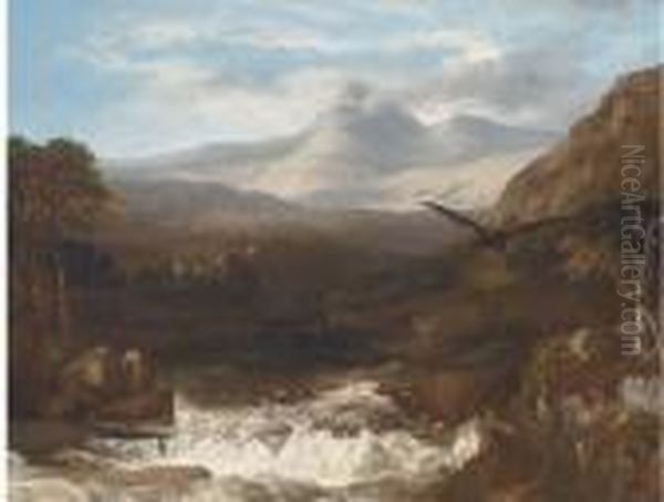 Eagles In A Highland Valley Oil Painting by Frederick Richard Lee