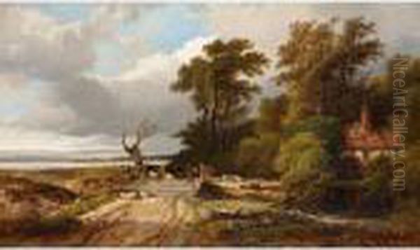 Landscape With Cattle Near A Cottage Oil Painting by Frederick Richard Lee