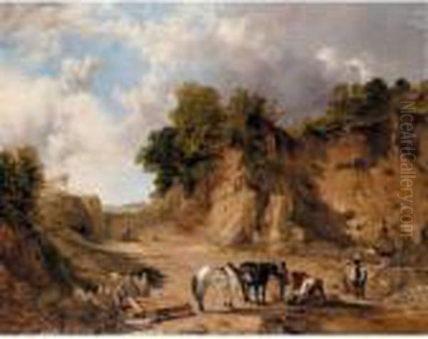 A Stone Quarry Oil Painting by Frederick Richard Lee