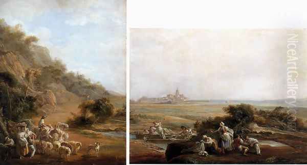 Village Scene and View of Fuenterrabia 1786 Oil Painting by Luis Paret Y Alcazar