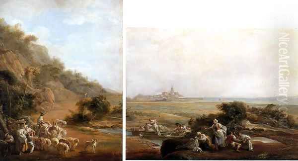 Village Scene and View of Fuenterrabia Oil Painting by Luis Paret Y Alcazar