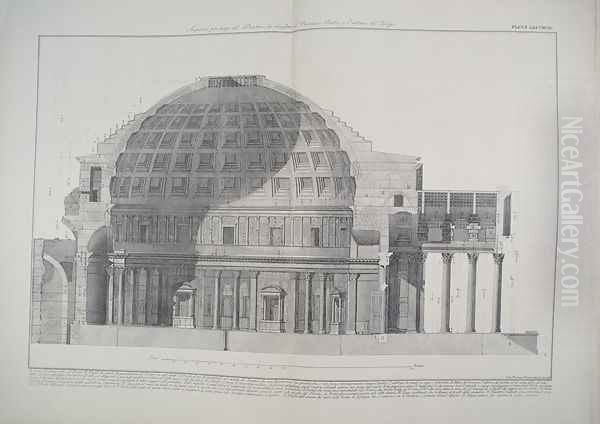 Longitudinal Section of the Pantheon showing the dome, the portico and the interior of the temple from Vedute, first published in 1756, pub. by E and F.N. Spon Ltd., 1900 Oil Painting by Giovanni Battista Piranesi