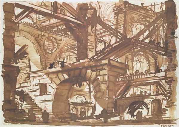 Drawing of an Imaginary Prison 2 Oil Painting by Giovanni Battista Piranesi