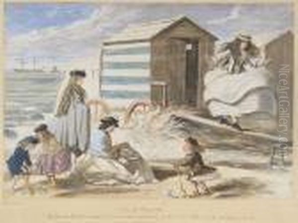 Scene At Sandbath Oil Painting by John Leech