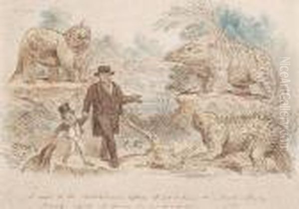 A Visit To The Antediluvian Reptiles At Sydenham Oil Painting by John Leech