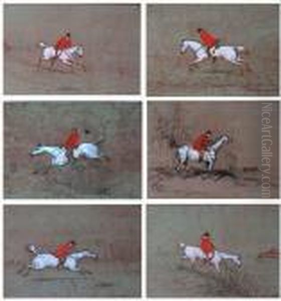 Agroup Of Six Hunting Sketches Oil Painting by John Leech