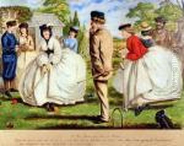 A Nice Game For Two Or More, The Croquet Match Oil Painting by John Leech