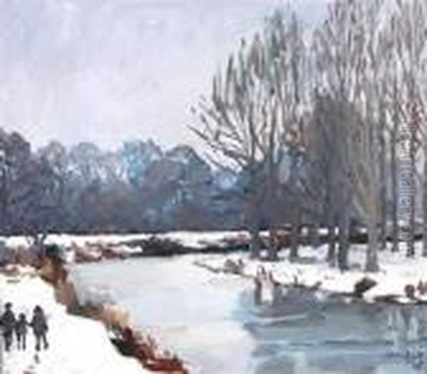 Medway Frozen River Oil Painting by John Leech