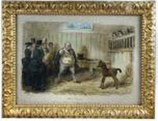 Mr Briggs Taming A Colt Which He Has Bred Himself Oil Painting by John Leech