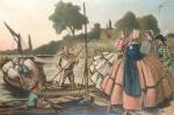 Crinoline On The Water Oil Painting by John Leech