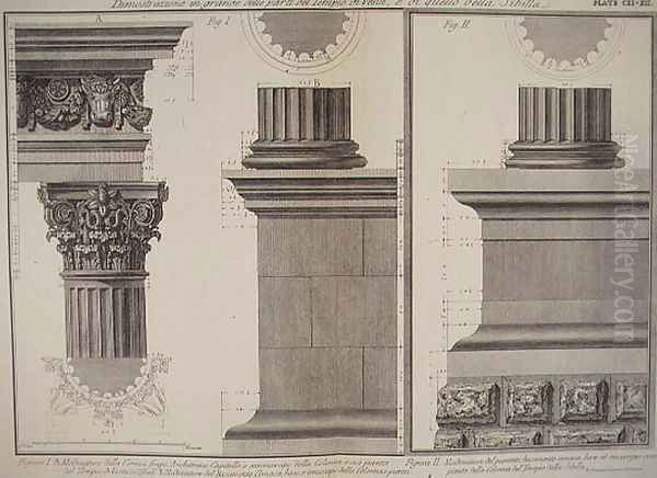 Illustration of the column structure of the Temple of Vesta and the Temple of Sibilla from Vedute, first published in 1756, pub. by E and F.N. Spon Ltd., 1900 Oil Painting by Giovanni Battista Piranesi