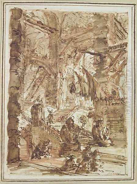 Preparatory drawing for plate number VIII of the Carceri alInvenzione series Oil Painting by Giovanni Battista Piranesi