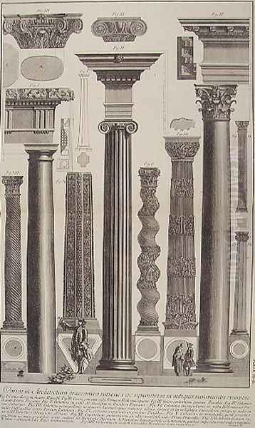 Plate CI-II Variations in Greek Architecture depicting a table of columns from monuments of antiquity from Vedute, first published in 1756, pub. by E. and F.N. Spon Ltd., 1900 Oil Painting by Giovanni Battista Piranesi