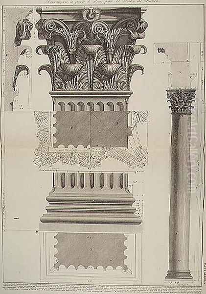 Plate LXXXIV-V Demonstration in large scale of part of the Portico of the Pantheon from Vedute, first published in 1756, pub. by E and F.N. Spon Ltd., 1900 Oil Painting by Giovanni Battista Piranesi